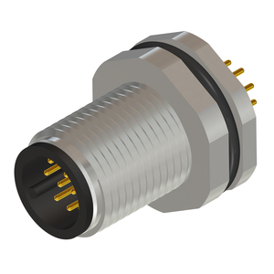 M12 A- Coded Male Panel Mount, Rear 12 Pin Connector