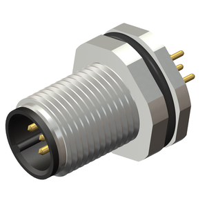 M12 A- Coded Male Panel Mount, Rear 5 Pin Connector