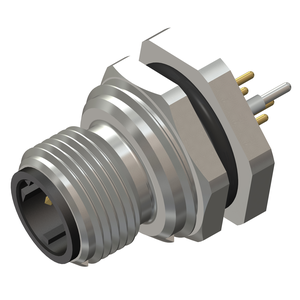 M12 D-Coded Male 4 Pin Rear PCB Mountable Shielded Connector