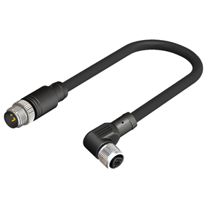 Dual M12 Female Right Angle to Male Straight 4 Pin Connector